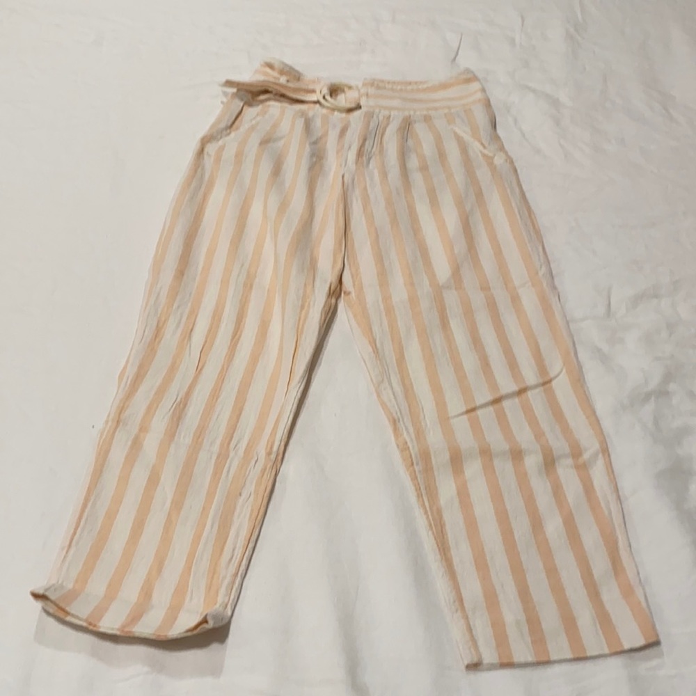 Anthropologie striped linen cropped pants